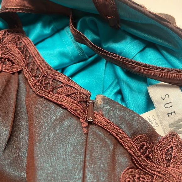 Sue Wong 100% Silk Brown and Blue Ombré Lace Fairy Midi Dress - Picture 4 of 4